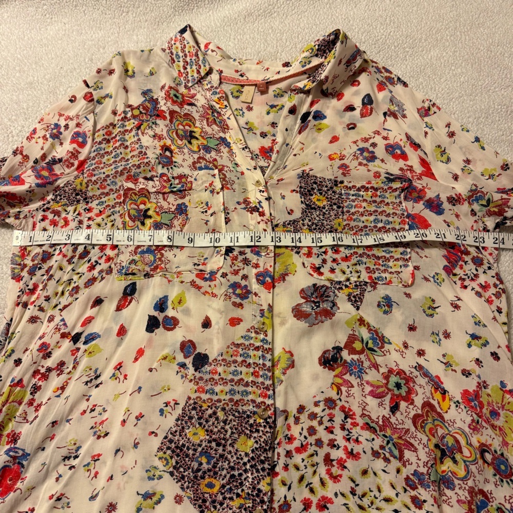 Pilcro Anthropologie The Romy Relaxed Shirt Cream Floral Print Button Front Top - Picture 5 of 10